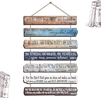 Christian Wall Art Wooden Bible Verses Wall Decor Scripture Wall Art Religious Inspirational Wood Sign for Office Bathroom Bedroom Rustic Farmhouse Kitchen Living Room Women Room (Retro Pattern)