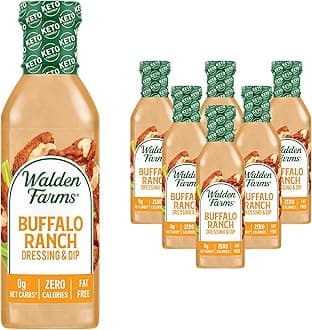 Walden Farms Buffalo Ranch Dressing & Dip – Calorie-Free, Gluten-Free, Low Carb, Keto-Friendly, Sugar-Free, Fat-Free, Dairy-Free Spicy Buffalo Ranch Flavor – 6-Pack, 12 oz Bottles