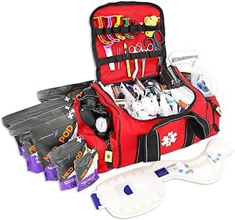 Lightning X MB30-SKC Large EMT Trauma Kit | Fully Stocked First Responder Bag w/ 240+ Supplies | EMS Fire Police Office Sports Team Emergency Medical Kit - RED