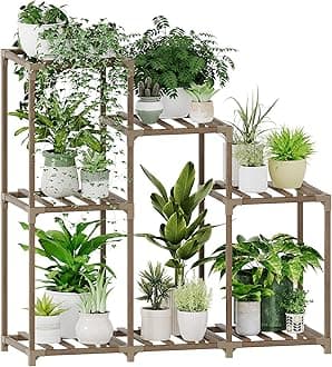 Bamworld Plant Stand Indoor Wood Plant Shelf Outdoor Tiered Plant Rack for Multiple Plants Upgrade 3 Tiers 7 Potted Ladder Plant Holder Plant Table for Mulitiple Pots Boho Decor Home Decor for Window Balcony Living Room Gardening Gifts