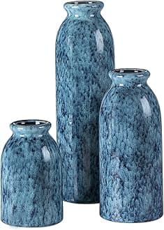 CWLWGO-Blue Ceramic Vase Set, Farmhouse Country Blue Vases for Home Decor, Vases for Your Kitchen Living Room Table Decoration, Shelf Centerpiece and Entrance Decorations.