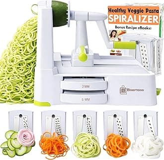 5-Blade Vegetable Spiralizer: Best Zucchini Spiral Slicer & Veggie Noodle Maker, Japanese Steel Blades, Strong Suction Cup, Blade Caddy, 4 Recipe eBooks | Low Carb, Vegan, Paleo, Gluten-Free