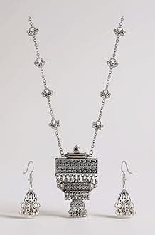 Latest Stylish Traditional Oxidised Silver Necklace Jewellery Set for Women (13118s)