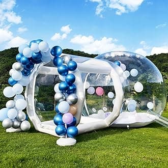 Inflatable Bubble House, 13.6ft Dia Clear Inflatable Bubble Dome Tent with Blower & Pump, Commercial Grade PVC Waterproof Garden Tent with 8.3ft Tunnel for Kids, Party, Commercial Use (White, 13.6ft)