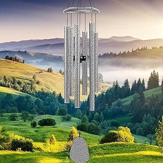 Wind Chime-Outdoor-Deep Tone Large Soothing Melodic Tone Wind Chime, Outside Wind Chime, Memorial Wind Chime Best Gift for Mom Women Grandma Neighbor (32" Silver Coated Aluminum)