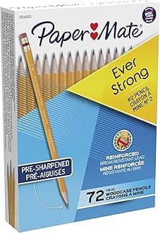Paper Mate EverStrong #2 Pencils, Wooden Pencils, 72 Count - Reinforced, Break-Resistant Lead, Latex-Free Erasers, Back to School, Teacher Supplies