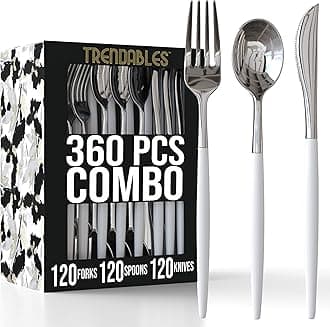 Trendables 360 Pack Disposable Silverware Set - 120 Piece Dinnerware - Includes Forks, Spoons, Knives - Perfect for Parties