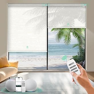 Motorized Roller Shades, Smart Blinds for Windows, Remote Automatic Window Shades, Electric Shades, Light Filtering, Compatible with Alexa Google Apple Home (Sun Kissed-Creme LF)