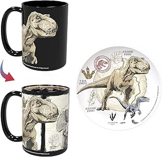 Zak Designs Jurassic World Dominion Movie Ceramic Color Changing Mug Set for Coffee, Tea, Breakfast or Dessert with Unique Heat Reactive Artwork (2-Piece, Non BPA)