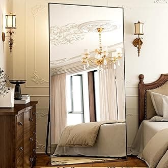 GLSLAND 77" x 38" Rectangular Full Length Mirror - Oversize Floor Mirrors Aluminum Alloy Frame Full Body Dressing Mirror for Bedroom Living Room,Black