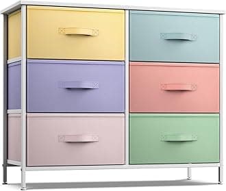Sorbus Dresser with 6 Drawers - Furniture Storage Tower Unit for Bedroom, Hallway, Closet, Office Organization - Steel Frame, Wood Top, Easy Pull Fabric Bins (Pastel/White)