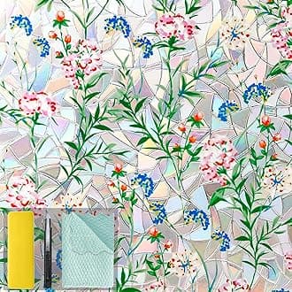Niviy Stained Glass Window Film with Installation Tools, Heat Blocking Rainbow Window Film for Glass Doors, 3D Floral Decorative Static Cling for Home, Bathroom, Door 35.4 x 78.7 inch