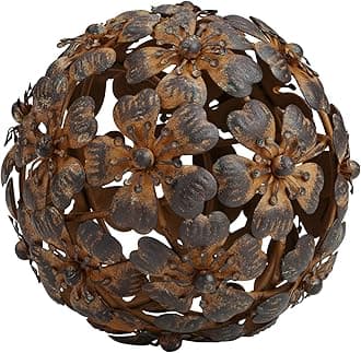 Everydecor Metal Decorative Sphere for Home Decor - Decorative Balls for Shelves, Centerpiece Bowls, Bookshelf - Decoration Orbs Accents for Living Room, Bedroom - Antique Brown Shelf Spheres