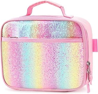 mibasies Kids Lunch Box for Girls Toddler, Insulated and Reusable Lunch Bag for School, Pink Blue Rainbow