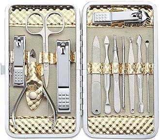 Professional Stainless Steel Nail Clipper Travel & Grooming Kit - High Quality Nail Tools Manicure & Pedicure Set of 12pcs with Luxurious Case(Gold)