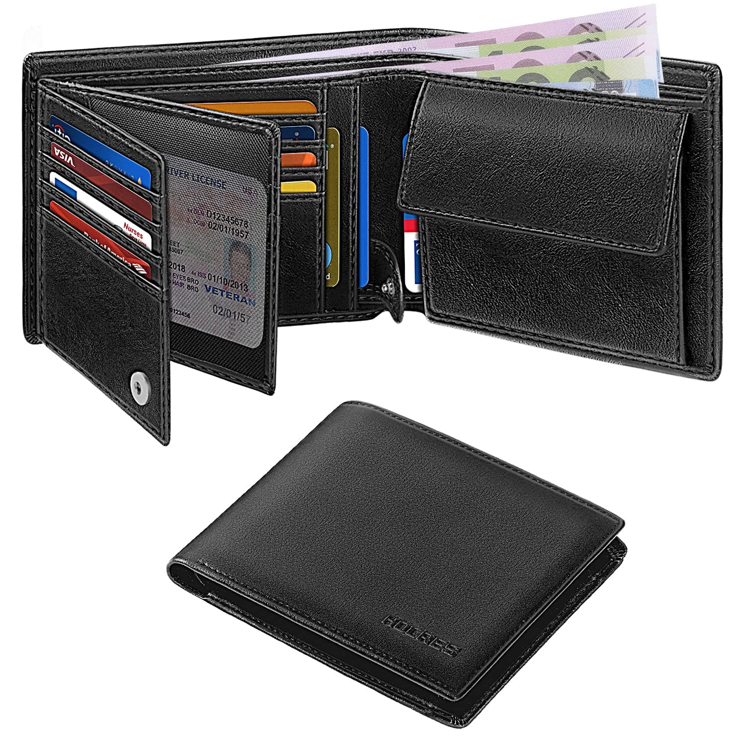 Wallets for Mens Muti-Functional RFID Blocking Leather Slim Wallet with 15 Credit Card Holders, 2 Banknote Compartments & 2 ID Window Minimalist Wallets Men with Gift Box, Red Brown & Coffee