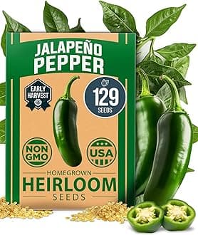 HOME GROWN Jalapeno Pepper Seeds 129+ Heirloom Non-GMO Seeds for Planting, High Germination, Mild to Medium Heat Hot Peppers, Prolific Garden Crop, Perfect for Salsa & Pickling (Capsicum annuum)