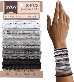 20 PCS Boho Hair Ties - 4 Styles for Ponytail Holders, No-Damage Grey Bracelets for Thick or Thin Hair