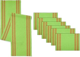 Encasa Homes Dining Set (6 Placemats in + 1 Table Runner) | Ladder Green | Fine Ribbed Cotton | Modern Colours & Designs, Use at Home, Cafes, Restaurants & Hotels - Machine Washable