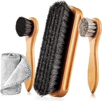 4 Pcs Horsehair Shoe Brush Kit Polishing Daubers Applicators Leather Care Brushes Shine Cleaning Cloth with Case(Shoe Brush Set F)