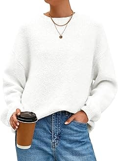 MASCOMODA Long Sleeve Crewneck Pullover Oversized Sweaters for Women Fall 2025 Casual Loose Fuzzy Chunky Knitted Jumper Tops