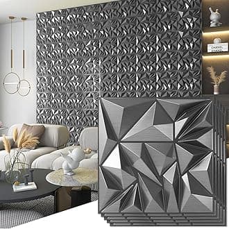 Art3d 33-Pack 3D Wall Panels for Interior Wall Decor, Diamond Textured Feature Wall Paneling for Gaming Living Room TV Wall Background Accent Wall - 12 x 12 inch Silver