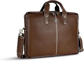 HAMMONDS FLYCATCHER Men Genuine Leather Office Bag - Laptop Bag - Padded Laptop Compartment, Fits 14 Inch Laptop - Adjustable Strap, 1 Year Warranty - Office, Travel, Daily Use - Brushwood, Brown