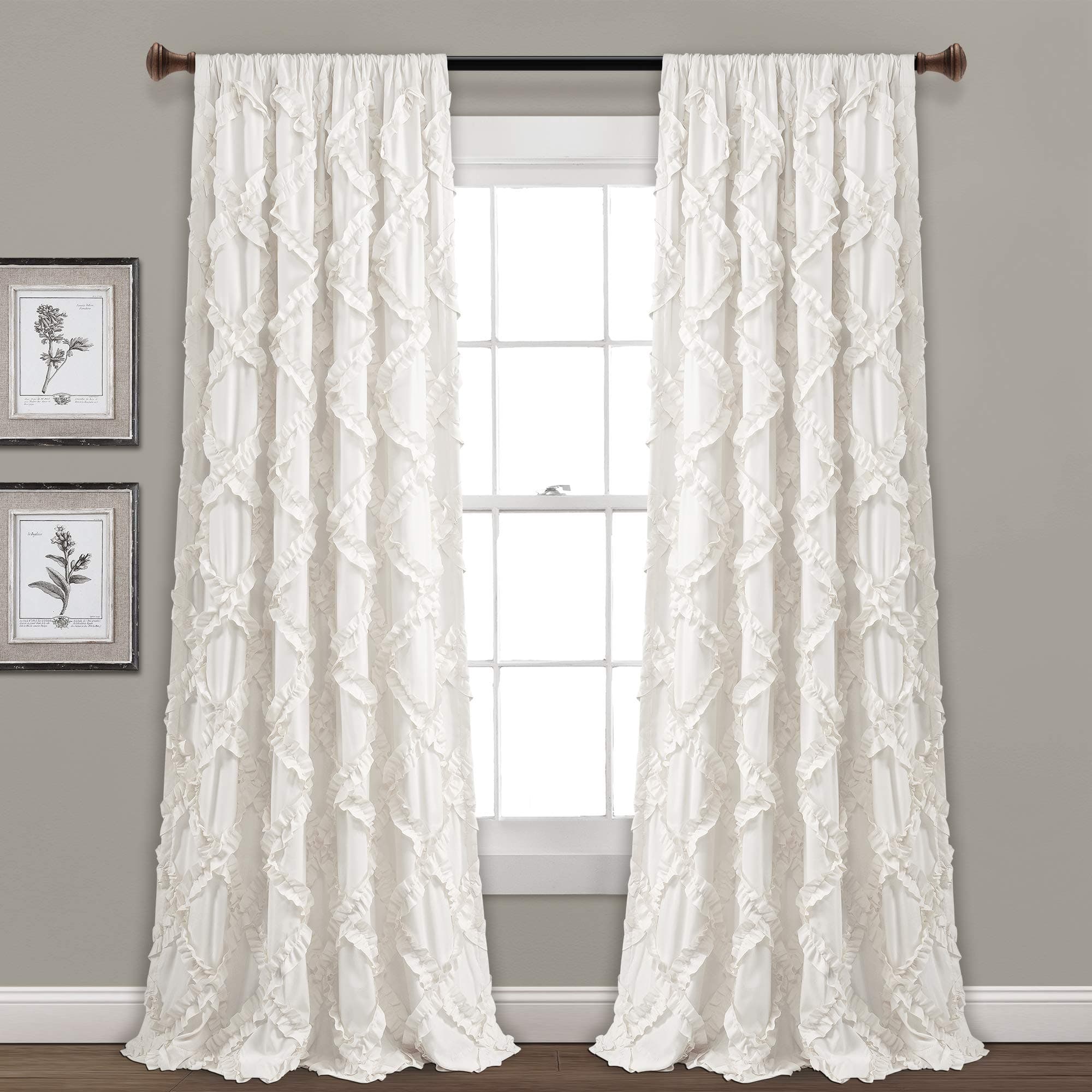 Lush Decor, White Ruffle Diamond Curtains Textured Window Panel Set for Living, Dining Room, Bedroom (Pair), 84â€ x 54, 2 Count