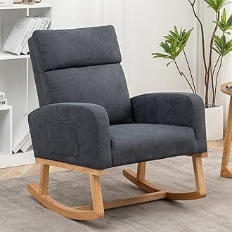 Rocking Chair Nursery, Upholstered Nursery Glider Rocker with High Backrest, Modern Rocking Accent Chair for Living Room,Bedroom, Dark Gray