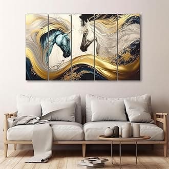 The Castle Decor Vastu modern horses painting with frame 5 Big Size (27x48) Multiple Frames Wall Art Painting for living room,Bedroom,Drawing room,Hotels-Wooden Framed-Digital Painting
