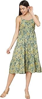COTLAND Fashions Breathable Cotton Printed A-Line Midi Dress for Women