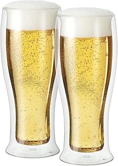 Oggi Beer Double Wall Insulated Glass Mug, Ideal for IPA ale lager stout pilsner, Beer Stays Cool Longer Even Outdoors, Visually Stunning, 14oz / 400ml, Set of 2