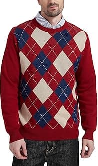 KallspinMen's Crewneck Argyle Knit Jumpers Wool Blend Long Sleeve Sweater Pullovers