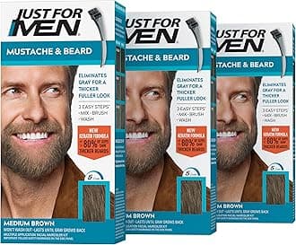 Just for Men Brush-In Color Gel Mustache & Beard Color, 72.6g (Pack of 3) - Medium Brown M-35