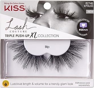 KISS Lash Couture Triple Push Up XL Collection, 3D Volume False Eyelashes in Extra Long Length with Triple Design Technology, Cruelty-Free, Contact Lens Friendly, and Reusable, Style Slip, 1 Pair