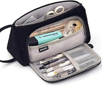 Yoawllty Big Capacity Pencil Case Canvas High Large Storage Pouch Marker Pen Case Simple Stationery Bag School College Office Organizer for Teens Girls Adults Student(Black)