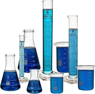 Beaker, Flask, Cylinder Set, 3.3 Boro. Glass - 9 Pieces - Beaker Set, Flask Set, and Graduated Cylinder Set, 233N2