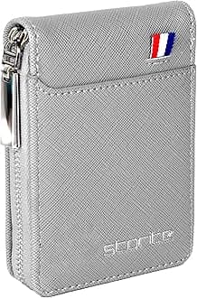 PU Leather 9 Slot Vertical Credit Debit Card Holder Money Wallet Zipper Coin Purse for Men Women - Silvergrey (11.5 x 2 x 8 cm)