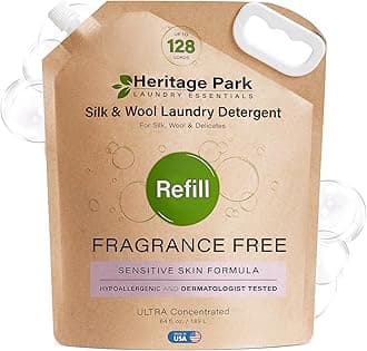 Heritage Park Silk & Wool Fragrance Free, Hypoallergenic, pH-Neutral Laundry Detergent - Dermatologist-tested, Sensitive Skin-Friendly, Enzyme-Free, Ultra Concentrated (64 fl oz Refill)
