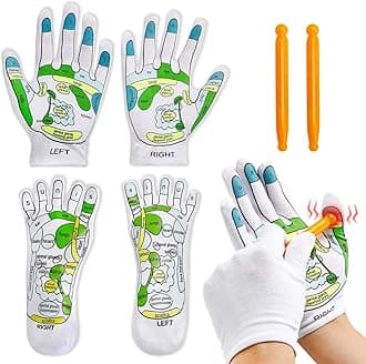 4PCS Reflexology Socks and Gloves Tool Set, Hand Spa and Foot Massage With Rod for Women and Men Tired Relieve