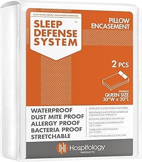 Pillow Encasement- Zippered Bed Bug Dust Mite Proof Hypoallergenic - Sleep Defense System - Queen - Waterproof - Set of 2 - 20" H x 30" W