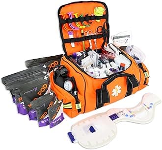 Lightning X Pre-Stocked EMS/EMT Trauma Kit w/Large First Responder Bag & 256 Aid Medical Supplies - Orange