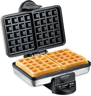 Hamilton Beach Belgian Mini Waffle Maker with Shade Control, Makes 2 at Once, Create Personalized Keto Chaffles and Hash Browns, PFAS-Free Non-Stick Plates, Compact Design, Stainless Steel (26009)