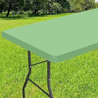 Smiry Rectangle Tablecloth, Elastic Fitted Flannel Backed Vinyl Tablecloths for 6ft Folding Tables, Waterproof Wipeable Table Covers for Indoor, Outdoor, Picnic and Camping (Sage Green, 30"x72")