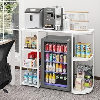 PUNCIA Mini Fridge Cabinet with Storage Coffee Bar Cabinet with Mini Refrigerator Space Beverage Wine Fridge Stand Organizer with Power Outlet Microwave Oven Stand Rack for Home Dorm