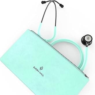Matte Black Turquoise Stethoscope & Case | Adult Dual Head Classic Chestpiece | Lightweight Design 5.9oz | Length 26in | Perfect for CMA Cardiac Med Student Nurse | Mint Teal Tubing MBGT