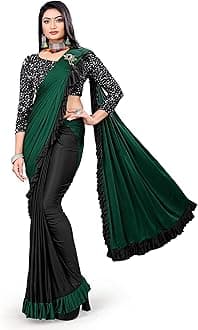MOHIT CREATIONS Women's Party wear Pure Original Lycra Ruffle Saree With Unstitched Blouse