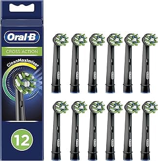 Oral-B Cross Action Electric Toothbrush Head with CleanMaximiser Technology, Angled Bristles for Deeper Plaque Removal, Pack of 12 Toothbrush Heads, Recyclable Carton, Suitable for Mailbox, Black