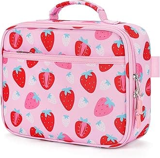 mibasies Kids Lunch Box for Girls Toddler, Insulated and Reusable Lunch Bag for School, Assorted Strawberry - Pink