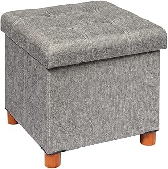B FSOBEIIALEO Storage Ottoman with Tray, Foot Stools and Ottomans with Legs, Storage Cube Seat Linen Grey 15"